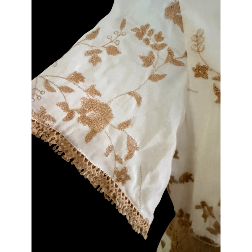 ZARA Trafaluc Maxi Dress M White Embroidered Boho Open Back Crochet Lace Beige - Picture 5 of 14
